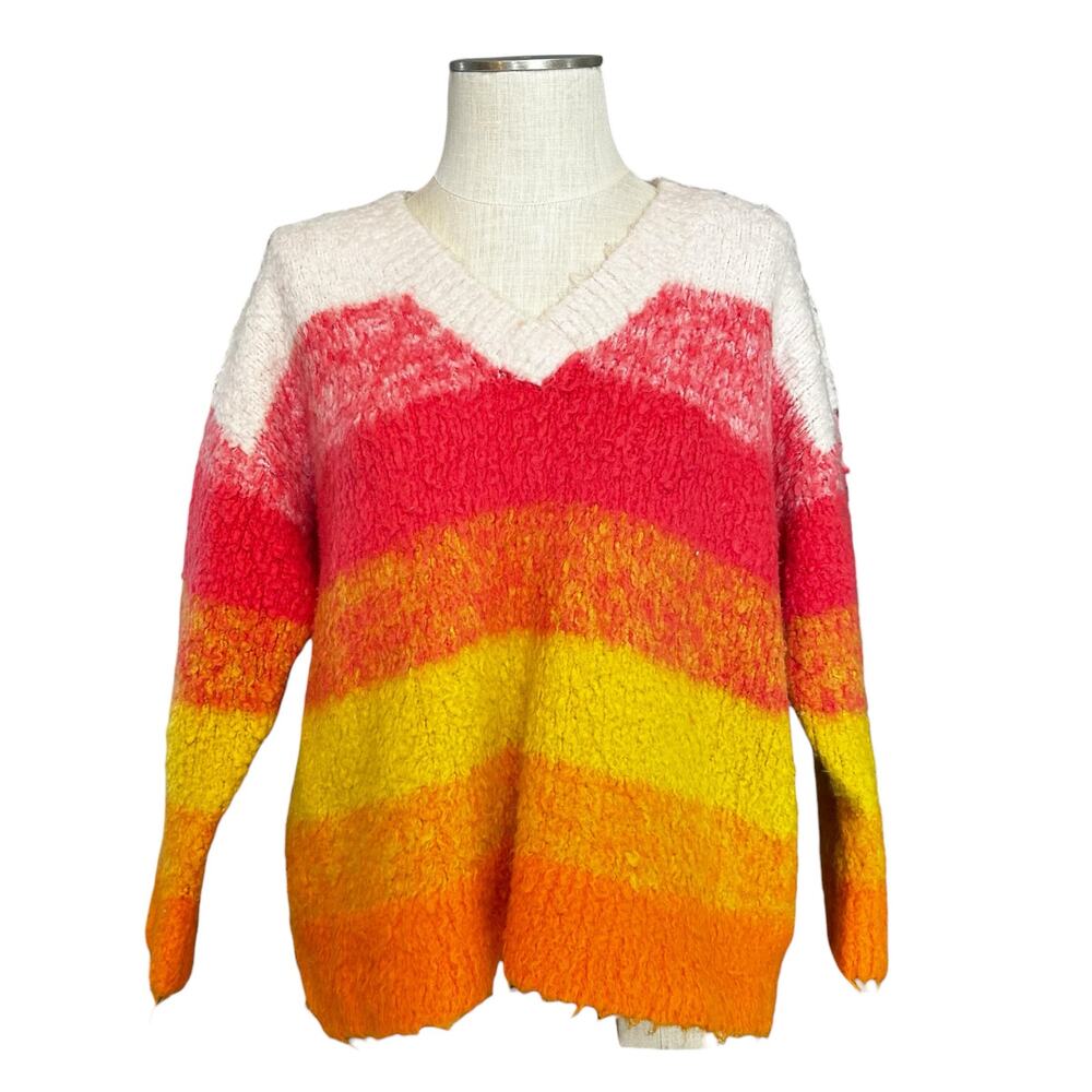 Anthropologie Simone Striped Fuzzy Knit Sweater Sz S